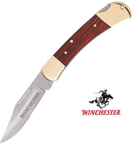 WINCHESTER Pocket knife Lockback brown Wood Handle with Leather Sheath ...