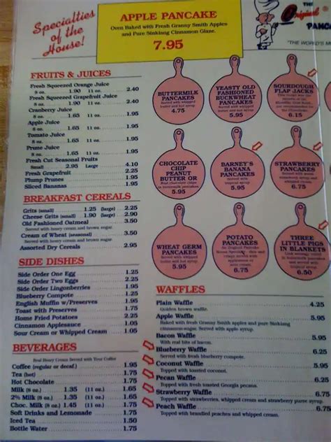 Original Pancake House Menu, Menu for Original Pancake House, Savannah, Savannah - Urbanspoon/Zomato