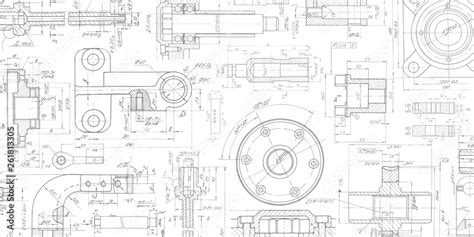 Technical drawing background .Mechanical Engineering drawing. Stock Vector | Adobe Stock