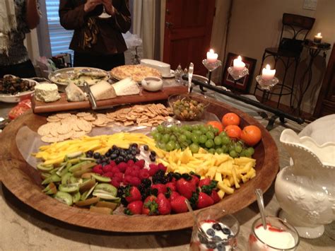 Love this wooden platter...filled it with fruit and cheese, add quiche, crepes, fondue ...