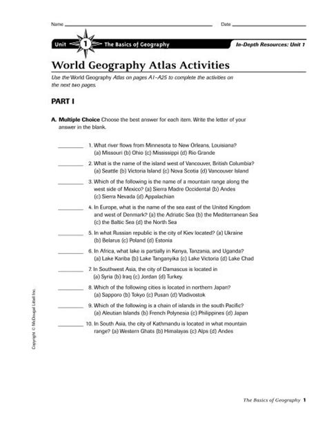 World Geography Atlas Activities