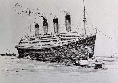 a drawing of a large ship in the water