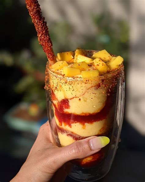 [homemade] Mangonada (fresh mango, mango ice cream, chamoy sauce, some lime spritz, and tajin ...