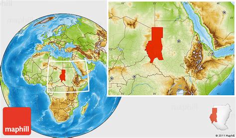 Physical Location Map of Darfur, within the entire country