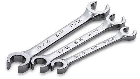 SK PROFESSIONAL TOOLS Flare Nut Wrench Set, Alloy Steel, Chrome, Range of Head Sizes 3/8 in to ...