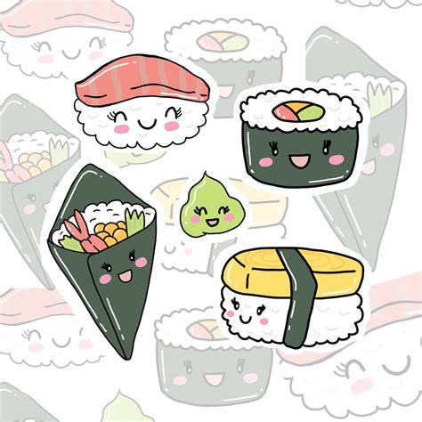 Kawaii Sushi digital stickers png printable for digital | Etsy