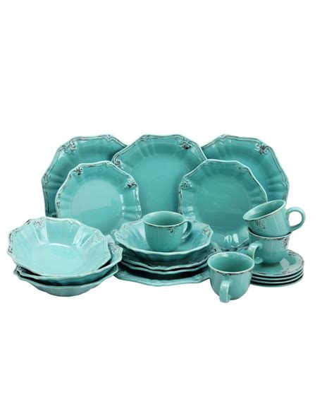 Elama Fleur De Lys 20 Piece Dinnerware Set in Turquoise & Reviews - Dinnerware - Dining - Macy's ...