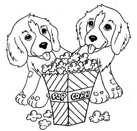 Puppies and Popcorn Coloring Page - Free Printable Coloring Pages for Kids