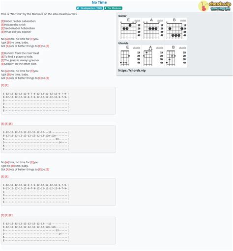 Hợp âm: No Time - cảm âm, tab guitar, ukulele - lời bài hát | chords.vip