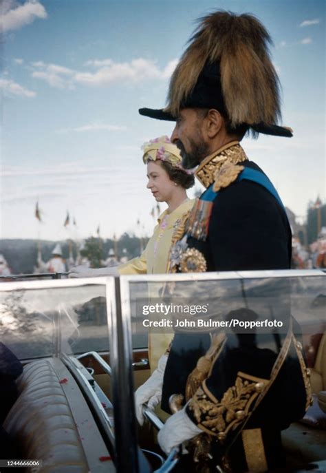 Queen Elizabeth II with Haile Selassie, Emperor of Ethiopia, riding... News Photo - Getty Images