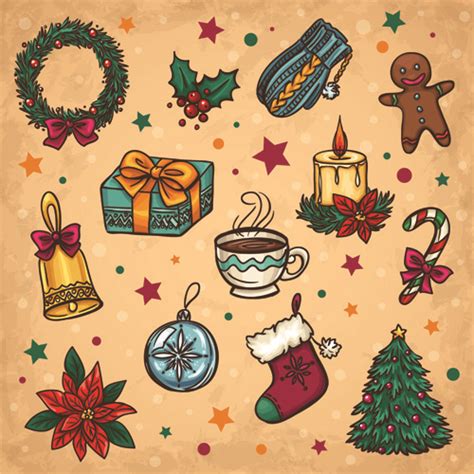 Vintage Cute Christmas design elements vector set 01 free download