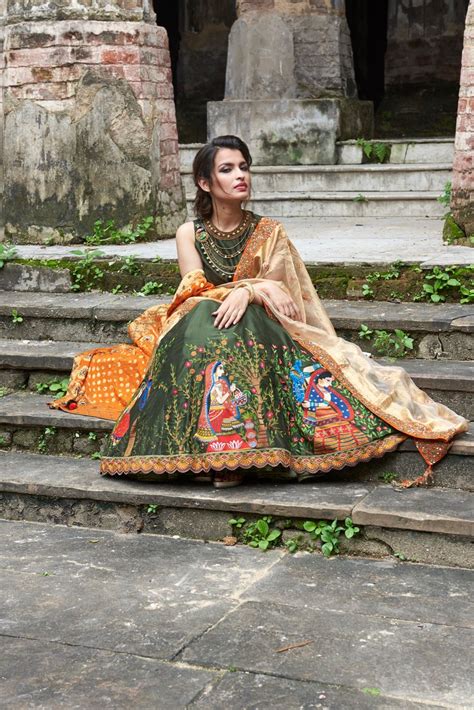 Photo of Mehendi coloured lehenga with madhubani motifs