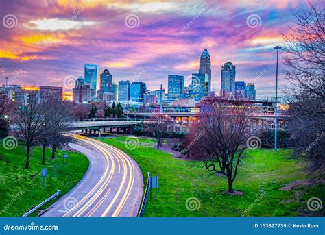 Downtown Charlotte, North Carolina, USA Skyline at Sunset Stock Image - Image of luxury ...