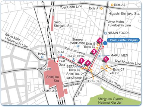 Pearl Hotels | Hotel Sunlite Shinjuku | Hotel Access/Area Map | Hotel ...