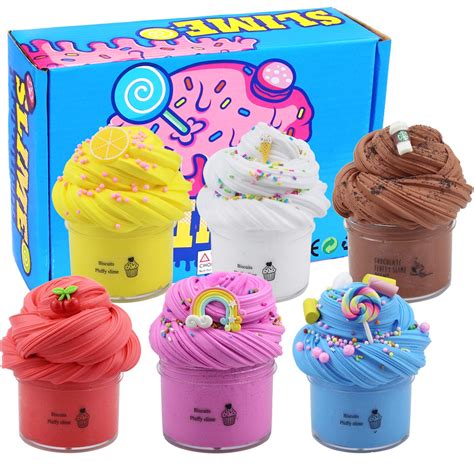 Upgrade 6 Pack Slime Toys Kit with Lemon,Rainbow, Ice Cream, Cherry, Starbucks, Lollipop Candy ...