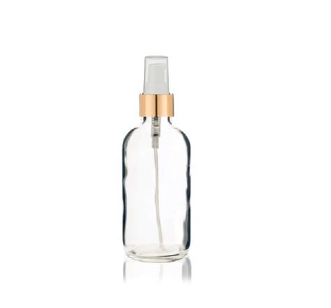 4 Oz Clear Glass Bottle w/ White Matte Gold Treatment Pump