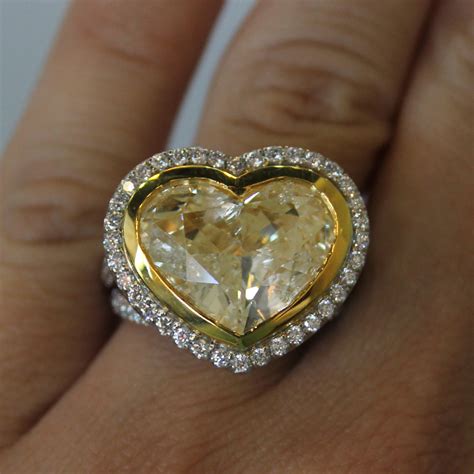 18k Two Tone Gold 8.32ct Heart Shaped Fancy Yellow Diamond Engagement Ring