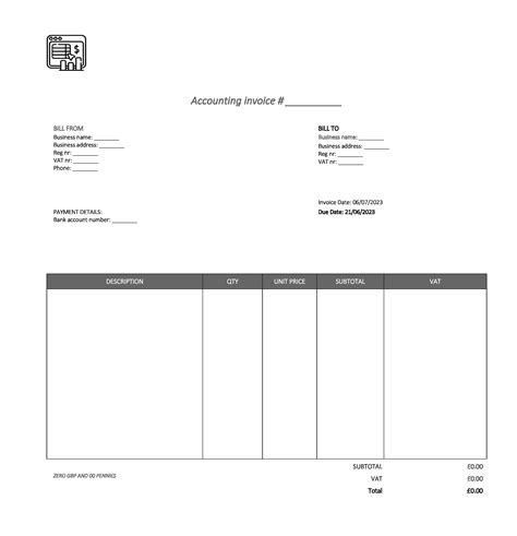 Fancy Accounting Invoice Template UK Excel / Google sheets