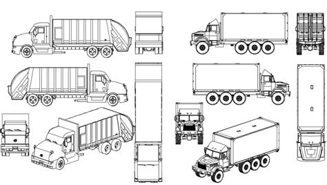 Multiple tampo truck 2d elevation blocks cad drawing details dwg file - Cadbull