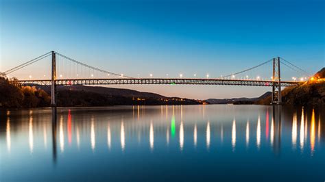 Bear Mountain Bridge At Dusk Stock Photo - Download Image Now - iStock