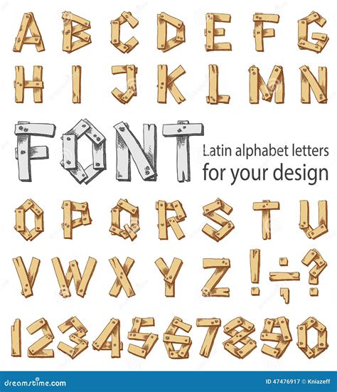 Font Consisting of the Latin Alphabet and Digits Stock Vector - Illustration of brown ...