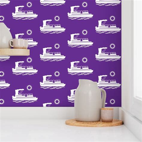 Colorful Pontoon Boat Floating in the Wallpaper | Spoonflower