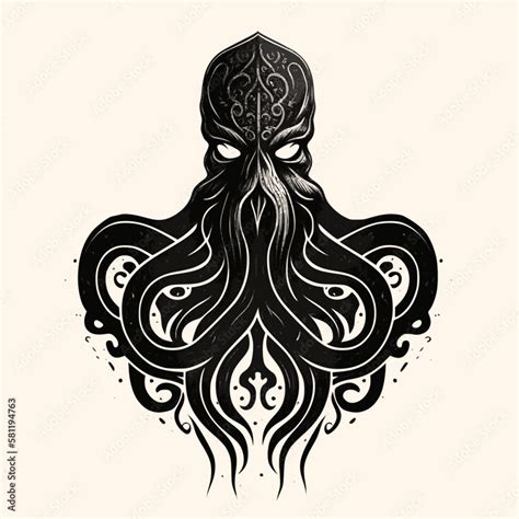 Black and White Kraken,Cthulhu,Octopus Silhouette Ornament Vector Art for Logo and Icon Stock ...