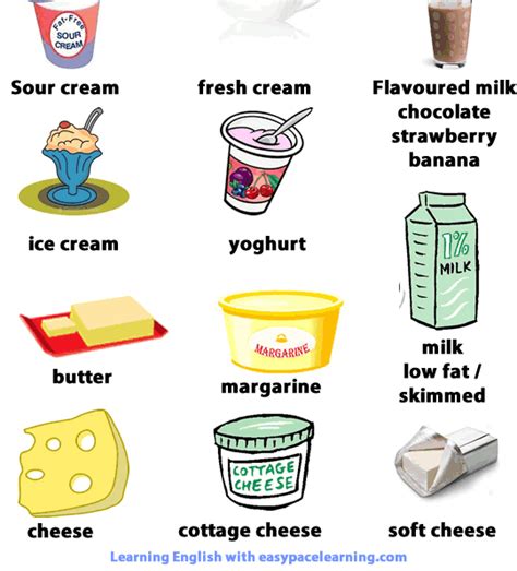 Dairy products learning dairy food with pictures English lesson