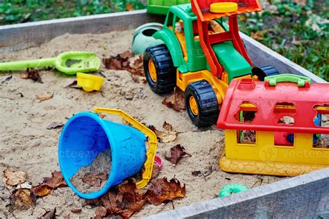 Children sandbox with colorful toys 17526900 Stock Photo at Vecteezy