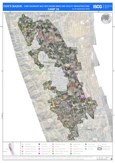 Bangladesh: Camp boundary map with drone image and facility ...