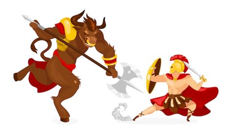 Premium Vector | Theseus and minotaur illustration. greek mythology. ancient story and legend ...