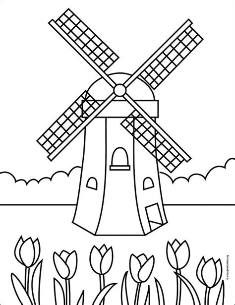 Easy How to Draw a Windmill Tutorial and Windmill Coloring Page ...