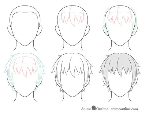 How to Draw Anime Male Hair Step by Step - AnimeOutline Drawing Male Hair, Anime Face Drawing ...