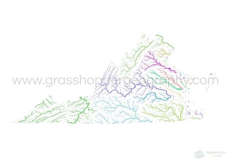 Virginia - River basin map, rainbow on white - Fine Art Print ...