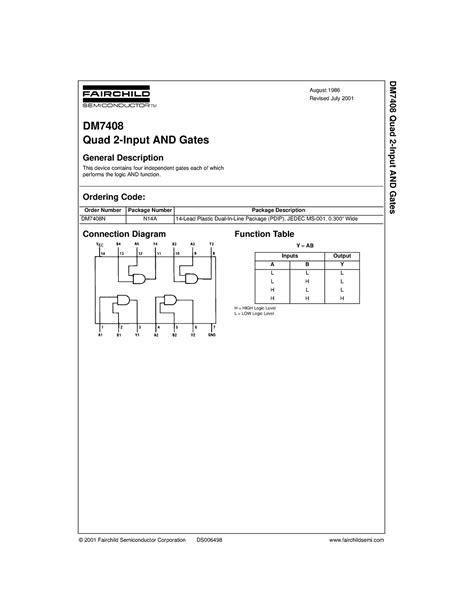 7408-datasheet- 2 Inputs AND Gate - © 2001 Fairchild Semiconductor Corporation DS006498 - Studocu