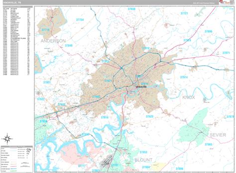 Knoxville Tennessee Wall Map (Premium Style) by MarketMAPS - MapSales