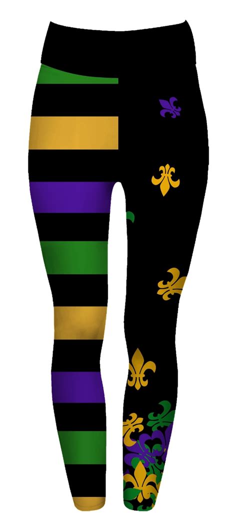 Adult Mardi Gras Purple, Green, Gold Fleur De Lis and Stripes Leggings – Mardi Gras Creations