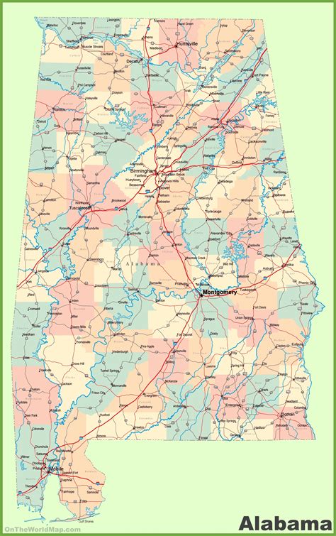 Large detailed map of Alabama - Ontheworldmap.com