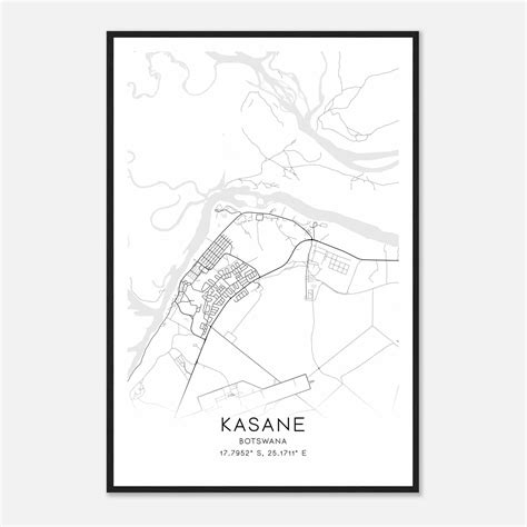 Kasane Botswana Map Poster, Kasane City Road Wall Art Print - Custom Maps & Posters