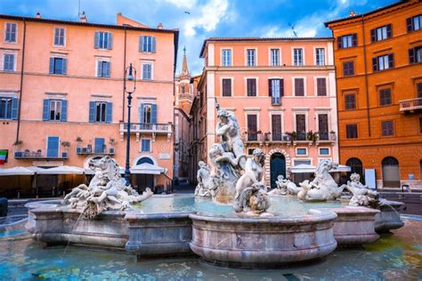 Piazza Navona Square Fountain and Colorful Architecture View Stock ...