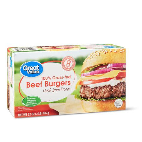 Great Value 100% Grass-Fed Beef Burgers Frozen, 32 Oz, 8 count - Walmart.com