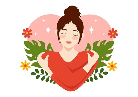 Self Love Vector Illustration with Women Love Yourself, Relaxation, Motivational Phrases and ...