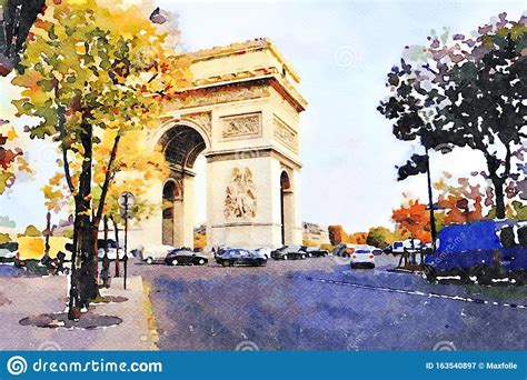 Watercolor of the Arc De Triomphe in Paris Stock Image - Image of ...