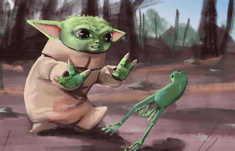 ArtStation - Baby Yoda Chasing a Frog