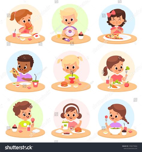 Children Eat Happy Kids Have Lunch Stock Vector (Royalty Free) 1958279866 | Shutterstock