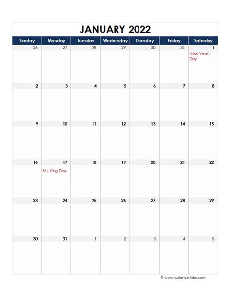 2022 Excel Monthly Calendar Template - Free Printable Templates