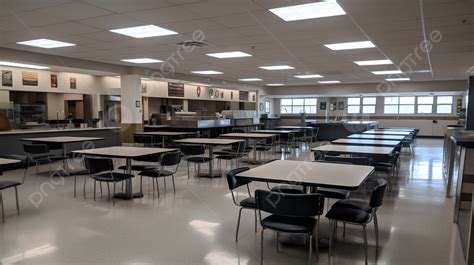 High School Cafeteria Has Empty Tables And Tables Background, Cafeteria Picture Background Image ...