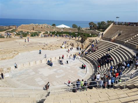 First century Roman Amphitheater in Caesarea Maritima overlooking the ...