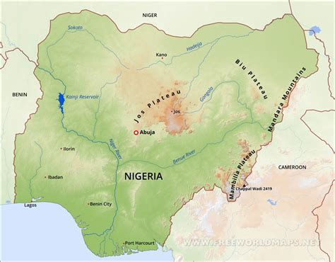 Map Of Nigeria Showing River Niger And River Benue - State Coastal ...