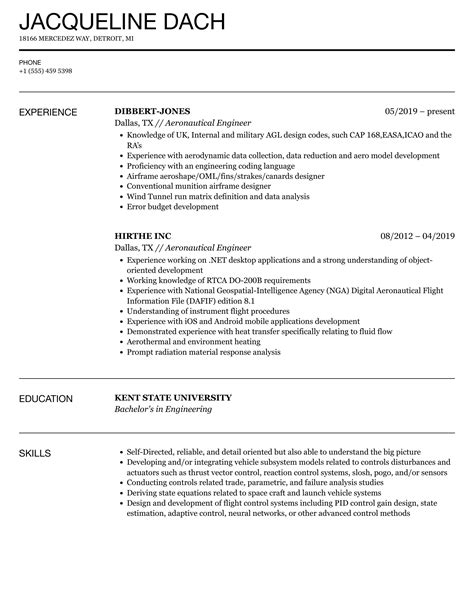 Aeronautical Engineer Resume Samples | Velvet Jobs